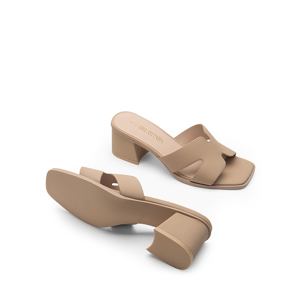Square Toe Cut Out Sandals - NUDE-PU - 5